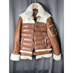 BKYS Multi Fabric High Quality Sherling Jacket Brown, White Medium